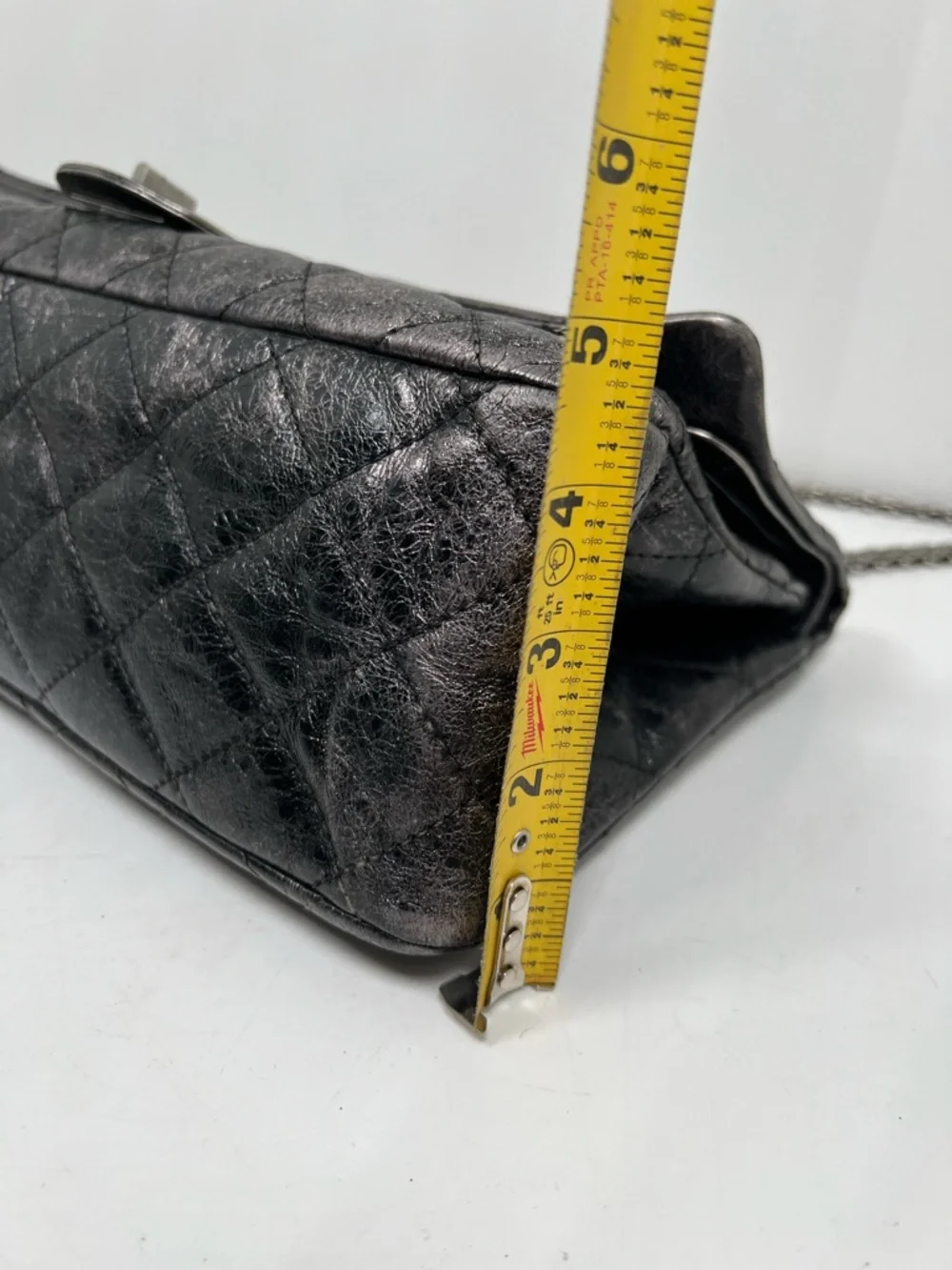 Chanel Quilted Aged Calfskin Silver / Gray Reissue 2.55 Double Flap 227